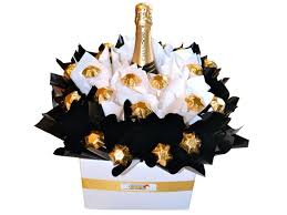 Classic Black And White Chocolate Bouquet With A Touch Of Gold Chocolate Bouquet Alcohol Bouquet Candy Bouquet