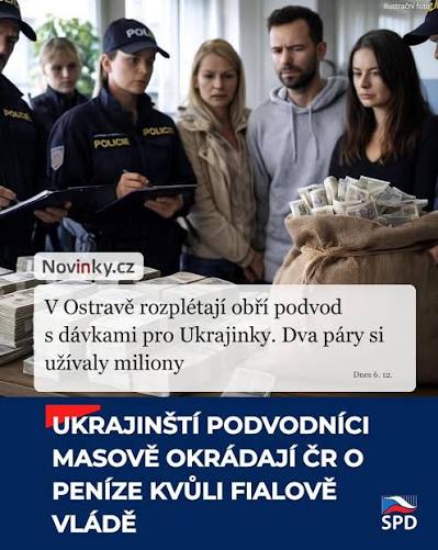 Další rozsáhlý podvod se sociálními dávkami pro ukrajinské imigranty rozkryli kriminalisté. V 750 případech (!!!) způsobili České republice škodu ve výši milionů korun. Hlavní příčinou je Fialova vláda, která podmínky pro Ukrajince