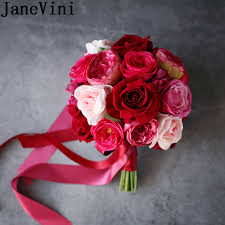 Pink wedding flowers for bridesmaids. Janevini Red Pink Wedding Bouquets For Bridesmaids Artificial Peony Rose Bridal Bouquet Pivoine Fuchsia Holder Wedding Flower From Everhill 72 84 Dhgate Com