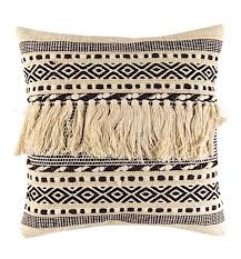 Black And White Throw Pillow With Tassels Jordan Handwoven Black Cream Bohemian Tassel Pillow Tassel Pillow Handmade Pillows Square Throw Pillow