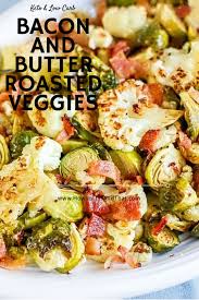 Roasted Cauliflower Brussel Sprouts In Keto Bacon Butter Recipe In 2020 Easy Roasted Vegetables Roasted Vegetable Recipes Keto Recipes Dinner