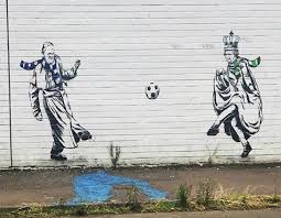 Maybe you would like to learn more about one of these? Graffiti Art Near Rangers And Celtic Stadiums Painted By Glasgow S Banksy Shows Pope And Queen Playing Footie Daily Record