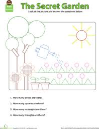 Gardening tools preschool gardening worksheets printable. Shapes In Pictures Secret Garden Worksheet Education Com