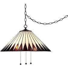 If you read in bed before going to sleep and don't want to keep getting up to turn a light on the ceiling on and off, it is easy to add a pull chain to the fixture. Robert Louis Tiffany Feather 21 W Plug In Swag Pendant Plug In Hanging Light Plug In Chandelier Pattern Glass