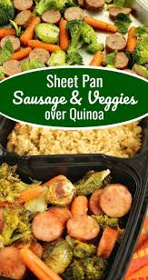 Easy Sheet Pan Sausage And Veggies Over Quinoa Recipe Lamb Dinner Recipes Cooking Dinner
