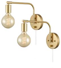 Edsion Brass Swing Arm Wall Sconces Plug In Sconce With Switch Set Of 2 Contemporary Bathroom Vanity Lighting By Claxy