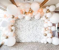 Double stuff balloon garland with flowers. Flower Wall Backdrop With Balloon Garland Wedding Balloons Bridal Shower Balloons Balloon Garland