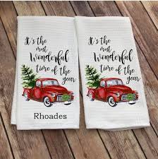 Red Truck Christmas Dish Towel Christmas Kitchen Towel Christmas Decor Personalized Christmas Christmas Kitchen Towels Christmas Towels Custom Tea Towel