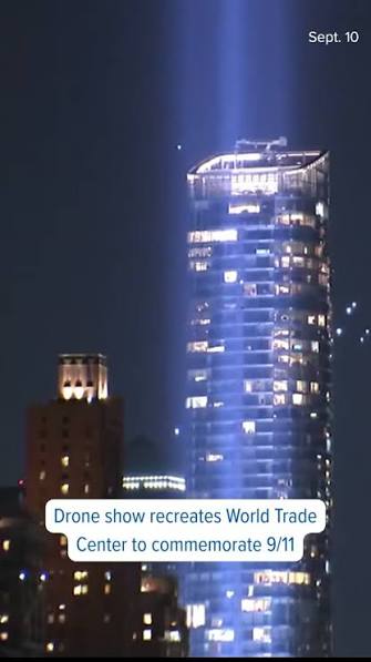 A drone show in New York commemorated the anniversary of the Sept. 11 attacks by recreating the World Trade Center. Click Watch Live at the link in our bio for the latest live news and updates.