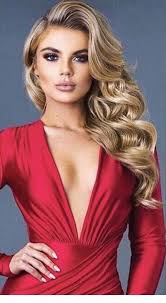 Side Blonde Curls And A Red Dress Women Fashion Bride Hairstyles For Long Hair Long Hair Models Long Hair Waves