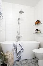 Bathroom Great Mixing Patterned Floor Tiles With Plain White Metro Brick Tile On Walls Laundry In Bathroom Bathroom Design Bathroom Inspiration