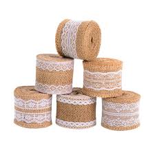 Satinior 6 Pieces Jute Ruban Artisanat Rouleau De Ruban Avec Dentelle Blanche Pour Creations En Toile De Jute Dentelle En Toile De Jute Deco Mariage Champetre