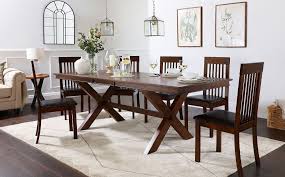 Grange Dark Wood Extending Dining Table With 8 Oxford Chairs Brown Leather Seat Pad In 2020 Dark Wood Dining Table Dark Dining Room Apartment Dining Room