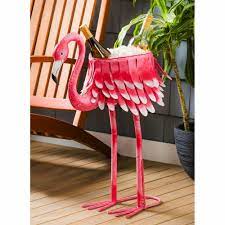 Of a pink flamingo eating with a plant pot in the center. Bay Isle Home Metal Flamingo Chiller Planter Reviews Wayfair