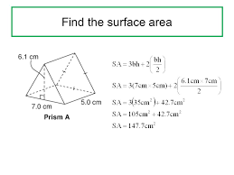 Feb 03, 2021 · as with any triangle, calculate the area of either triangular base by multiplying the base of the triangle (the length of one of its sides) by its height (the perpendicular distance from that side to the opposite vertex) and then dividing by 2. Triangular Prisms Investigation Nets Surface Area Ppt Download