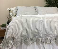 Maybe you need cascading ruffled bedding comforter sets to add a shabby chic theme or oomph ruffles are characterized by a strip of fabric with gathered pleats attached to it, giving the fabric a. Amazon Com Ruffled Pinstripe Duvet Cover In Grey And White Natural Linen Ruffle Bedding Weaved Stripes On Both Sides Elegant Classic Free Shipping Handmade
