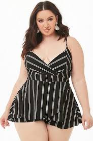 Black And White Striped Romper Plus Size Plus Size Striped Surplice Cami Romper Plus Size Outfits