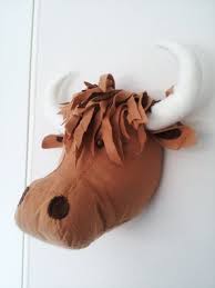 Highland Cow Faux Taxidermy Felt Wall Mounted Animal Head Hamish Highland Cow Wall Decor Animal Heads Faux Taxidermy Fabric Animals