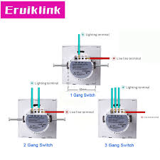 3 gang 3 way switch wiring diagram uk in position 1 when the switch is down or on com and l1 are connected together just like the one way switch in position 2 when the switch is up or off com and l2 are. Eu Uk Standard 1 2 3 Gang 1 Way Wall Light Switch White Crystal Glass Panel Wall Touch Remote Control For Rf433 Smart Home Switches Aliexpress