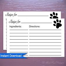Printable Recipe Cards Template Paw Print For The Dogs Size 4 X 6 Instant Download Two R Printable Recipe Cards Recipe Cards Template Printed Recipe Cards