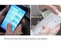 But Almost All Member In Bangtan Have Cracked Phone Screens Phone Dog Snacks Cracked Phone Screen
