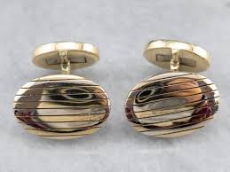 Sterling silver, with natural stones. Pinstriped Italian 18k Gold Cufflinks