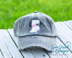 Indiana Home Hat With A Heart Distressed Baseball Cap Or Etsy Distressed Baseball Cap Womens Hats Baseball Custom Embroidered Hats