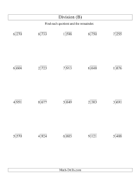 The Long Division One Digit Divisor And A Three Digit Dividend With A Remainder B Math Worksheet Division Worksheets Long Division Math Drills
