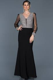 Siyah Gumus V Yaka Tul Kol Detayli Abiye Abu516 The Dress Elbise Siyah Abiye