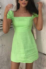 Womens Casual Plain Light Green Lantern Short Sleeve Square Neck Mini A Line Day Dress Beautifulhalo Com