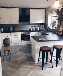 Kitchen With Ceramic Tile Herringbone Floor Kitchen Interior Open Plan Kitchen Living Room Kitchen Furniture Design
