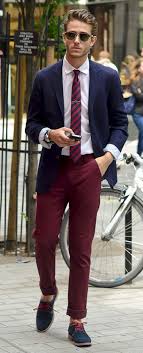 Rock A Navy Blazer With Burgundy Chinos For A Sleek Elegant Look Let S Make A Bit More Effort Now And Grab A Pair Of Navy Burgundy Chinos Mens Outfits Fashion