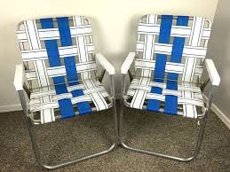 Vtg 2 Sunbeam Aluminum Patio Lawn Folding Chairs Blue White Woven Webbed Aluminum Patio Folding Chair Sunbeam