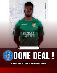 📌 GSIO TRANSFER 𝗗𝗢𝗡𝗘 𝗗𝗘𝗔𝗟 ‼️ Mantan jebolan akademi FC porto, Kadu  Monteiro (30th) telah mencapai kesepakatan verbal untuk bergabung bersama  klub liga 1 yakni PSBS Biak di bursa transfer awal musim