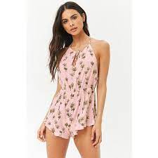 Forever 21 Palm Tree Swim Cover Up Romper Blush Green 20 Liked On Polyvore Featuring Swimwear Cover Ups Resort Wear Dresses Swimwear Cover Ups Swimwear