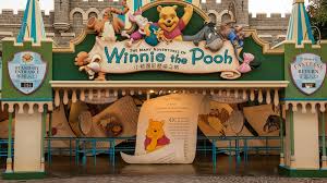 Pooh, a bear of very little brain, and all his friends in the hundred acre wood sing their way through adventures that encompass honey, bees, bouncing, balloons, eeyore's birthday, floods, and pooh sticks. The Many Adventures Of Winnie The Pooh Hong Kong Disneyland Resort