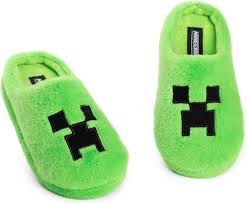 Amazon.com | Minecraft Creeper Green Mule Slippers | Fleece Indoor Lounge  Footwear for Boys | Soft, Furry Finish | Gaming Slippers | Slippers