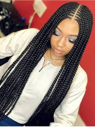 Thick conrow in a bun. Box Braids With Middle Part Middlepart Boxbraids Protectivestyles Braidedhairstyle Braided Hairstyles African Hair Braiding Styles Box Braids Hairstyles