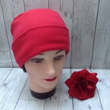Rote Stretch Baumwolle Beanie Mütze, 20er 30er Jahre Vintage Stil, Chemo  Kopf tragen Alopezie Kopfschmuck, Haar Verlust Mütze Vegan Geschenk