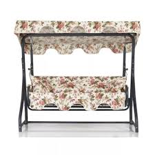 Erinoz Olea 3 Kisilik Antrasit Beyaz Gullu Minderli Panama Kumas Bahce Balkon Teras Salincagi Tekzen