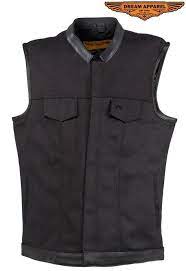 Mens Black Motorcycle Canvas Club Vest With Zipper Black Motorcycle Black Denim Vest Vest