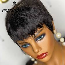 Half machine made & half hand tied suitable dying colors: Buy Roselover 150 High Ratio Pixie Cut Wigs Natural Black Color Short Human Hair Glueless Brazilian Remy Hair Wigs Full Machine Online In Jordan 4001095045942