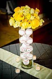 These Baseball Centerpieces Are A Home Run B Lovely Events Baseball Wedding Theme Sports Themed Wedding Reception Sports Themed Wedding
