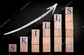 Word Skills On Ascending Arrow Above Bar Graph Stock Photo