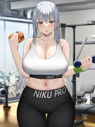 Rule 34 - 1girls 2022 Artist Signature Black Yoga Pants Breasts Cleavage  Female Female Only Food Gym Hips Holding Object Huge Breasts Indoors Long  Hair Oekakizuki Original Original Character Slim Waist Sports