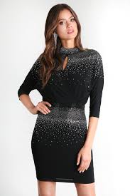 Black Hot Fix Blouson Dress Evening Gowns Dresses Blouson Dress
