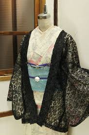 姉妹屋 銀のラメ糸きらめくブラックチュールレース薄羽織 レース 羽織 和服 ファッション