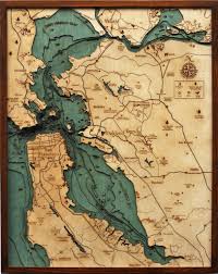 San Francisco Bay Bathymetric Wood Chart Wooden Map Map