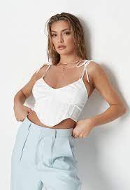 Shop cute aesthetic clothes, seasonal fashion collection, 1000+ styles, daily update. White Satin Tie Shoulder Corset Top Missguided
