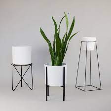 Mid Century Modern Metal Plant Stand Planter Set Two Heights Indoor Outdoor Ceramic Pot Saksi Bahceciligi Dekor Saksi